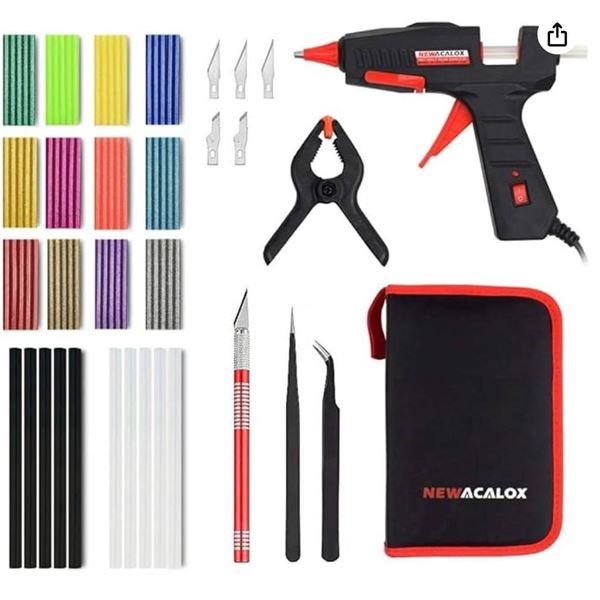 Mini Glue Gun Kit, 30W Hot Melt Glue Gun with 70 Pcs Colorful Glue Sticks, Spring Clamp, Hobby Knife