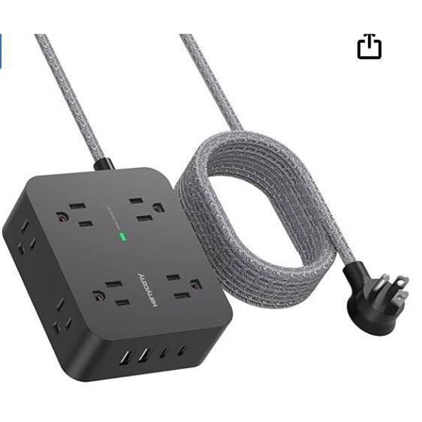 Power Bar Surge Protector 10 Ft Cord, Extension Cord Flat Plug with 8 Outlets 4 USB Ports(2 USB C), 