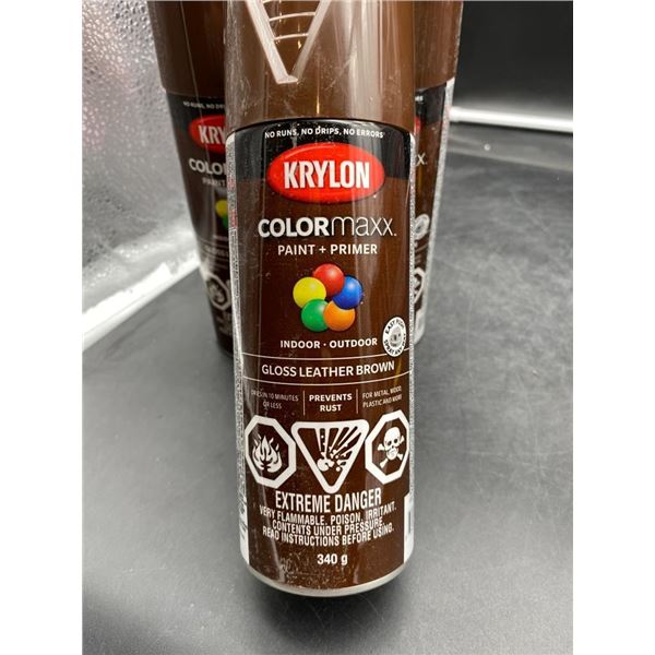 Krylon ColorMaxx Gloss Leather Brown Paint And Primer 340g (Lot of 3)