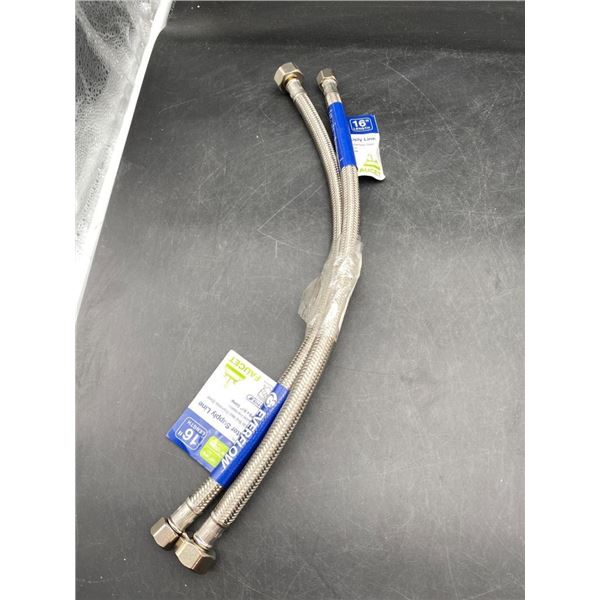 Everflow 16-inch Flexible Braided Stainless Steel Water Supply Line, 3/8 Comp x 1/2 IPS Lot of 2