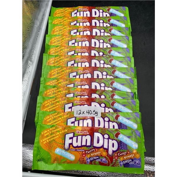 Lot of 12 Lik-M-Aid Fun Dip Packs – Cherry, Orange, and Grape, 40.5g Each