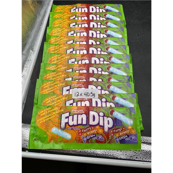 Lot of 12 Lik-M-Aid Fun Dip Packs – Cherry, Orange, and Grape, 40.5g Each
