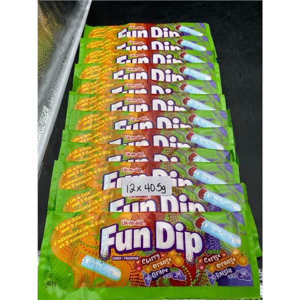 Lot of 12 Lik-M-Aid Fun Dip Packs – Cherry, Orange, and Grape, 40.5g Each