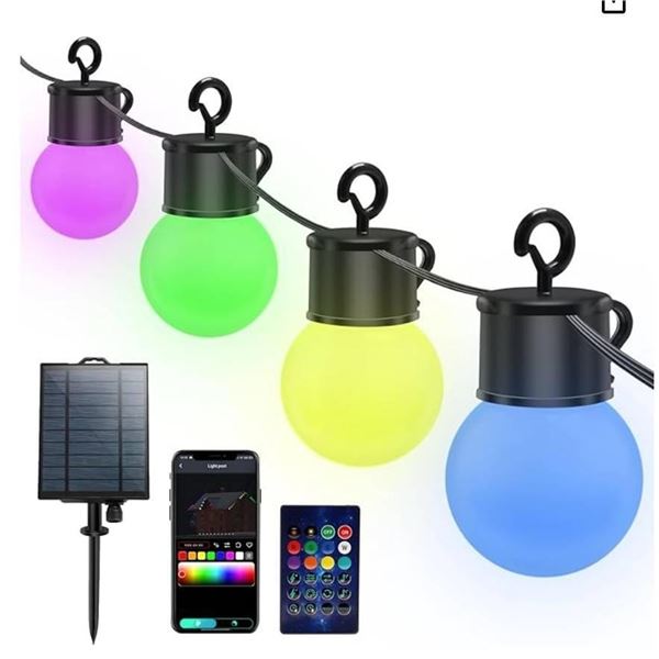 25ft Luxonic Solar RGB LED String Lights with APP and Remote Control