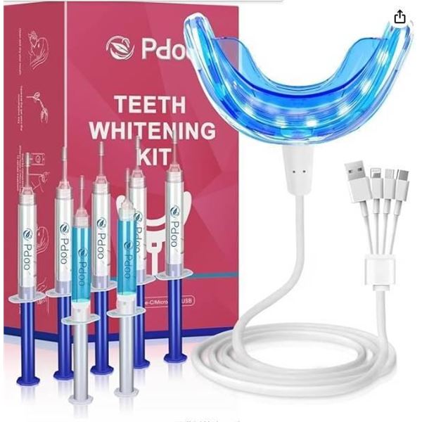 Pdoo Teeth Whitening Kit with LED Light and Gel, FDA Registered