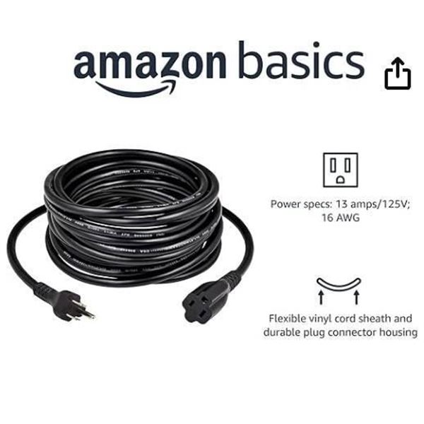 Amazon Basics 25 Ft Extension Cord With US Plug – Black