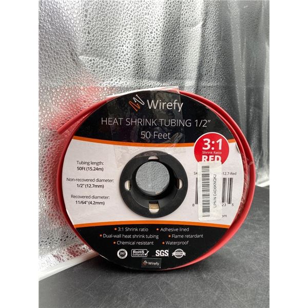 Wirefy Heat Shrink Tubing 1/2 in, 50 Feet, Dual Wall, Red