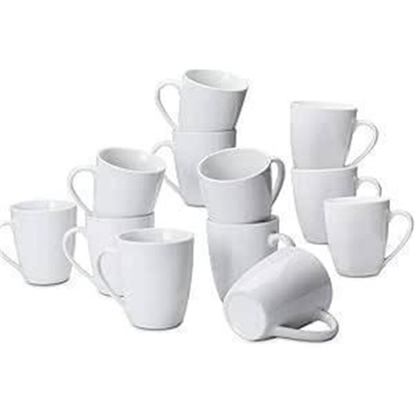 AmazonBasics 12-Piece Porcelain Coffee Mug Set, White