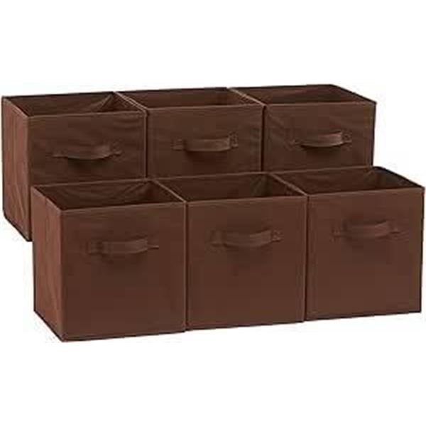 Amazon Basics Collapsible Fabric Storage Cubes Organizer, Brown, 6-Pack
