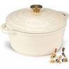 Image 1 : Cream-Colored Cast Iron Dutch Oven With Lid