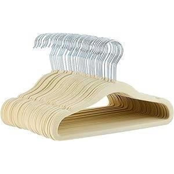 Amazon Basics Baby Kids Velvet Clothes Hangers, Beige, Pack of 50
