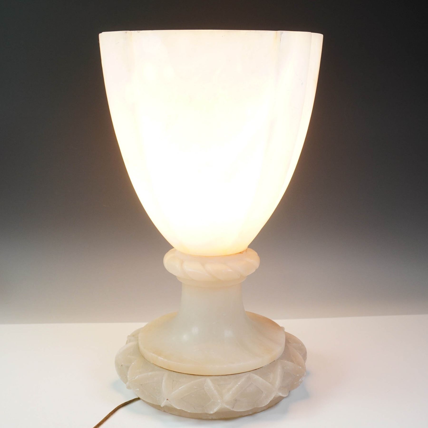 Monumental Carved Alabaster Goblet Form Table Lamp
