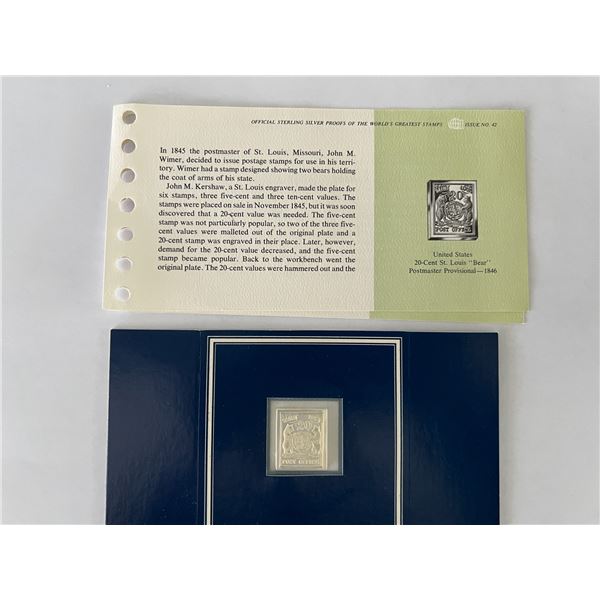 Official US proof St. Louis Bear sterling silver stamp with history