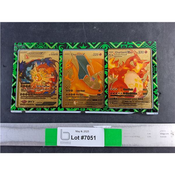 (3) Charizard Pokémon Trading Cards with Pokémon Card Case - Authenticity Not Guaranteed