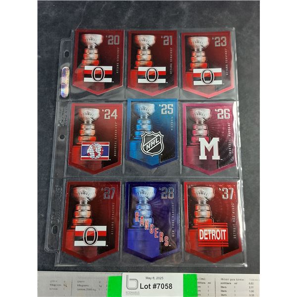 (9) Assorted NHL Team Banner Trading Cards - Authenticity Not Guaranteed