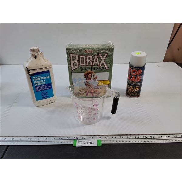 Borax Box - Feels Almost Full, Leak Ender, Paint Thinner, Measuring Cup-Cannot Ship