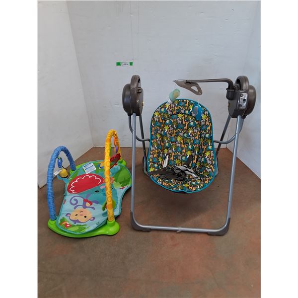 *Baby Mat with Stationary Mobile & Swinging Chair, Powers On-Cannot Ship