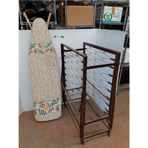 *Ironing Board, Vintage Folding Metal Cot Frame on Wheels, Cannot Ship