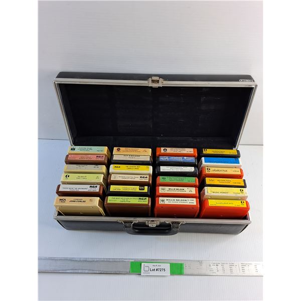 8 Track Stereo Audio Cartridges - Willie Nelson, Country Gold & Charley Pride and Storage Case