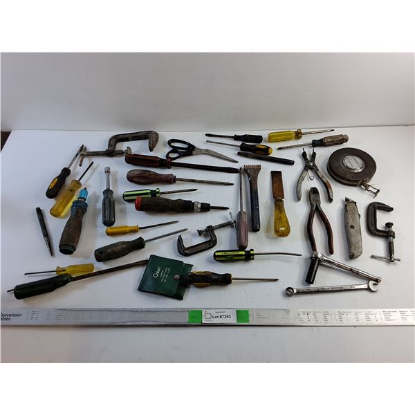 Screwdrivers, Pliers, Wire Cutters, Box Cutters, Measuring Tape, Scissors and Misc