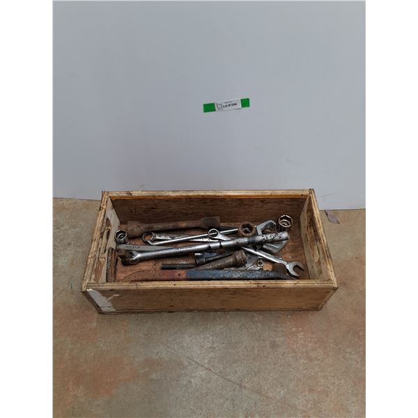 Wooden Crate, Wrenches, Sockets and Crowbar