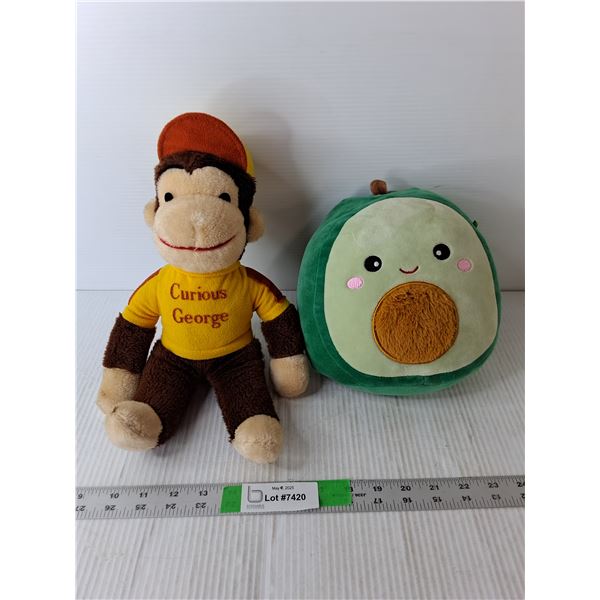 (2) Stuffies- Squishmallow & Curious George Up to 14" Long