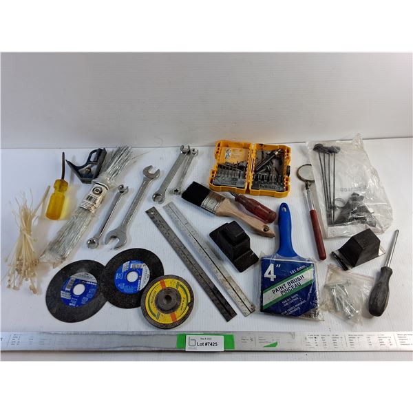 Zip Ties, Wrenches, Drill Bits, Screwdrivers, Grinding Discs, Paint Brush and Misc