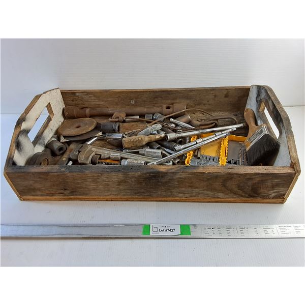Wooden Crate, Drill Bits, Paint Brush, Sockets and Wrenches - Cannot Ship