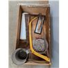 Image 2 : Plastic Wrapper, Wooden Box, Saw, Oil Can and Misc - Cannot Ship