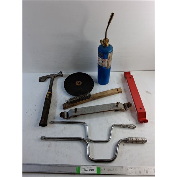 Metal Brush, Propane Torch, Grinding Discs, Tire Wrench Handles, Stanley Hammer and Misc