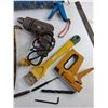 Image 4 : Caulking Gun, Stapler, Black & Decker Drill, Dry Wall Tools, Chisels, Crowbar and Misc
