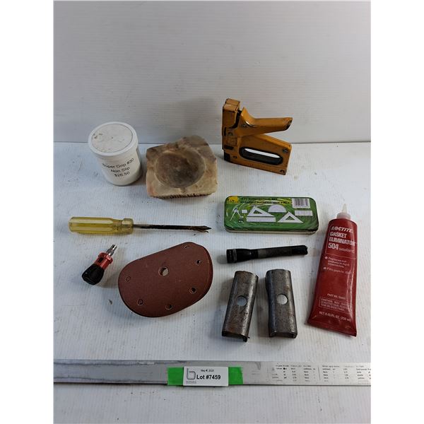 Sanding Discs, Mathematical Set, Gasket 504 Sealant, Stapler, Ash Tray, Screwdrivers, Flashlight