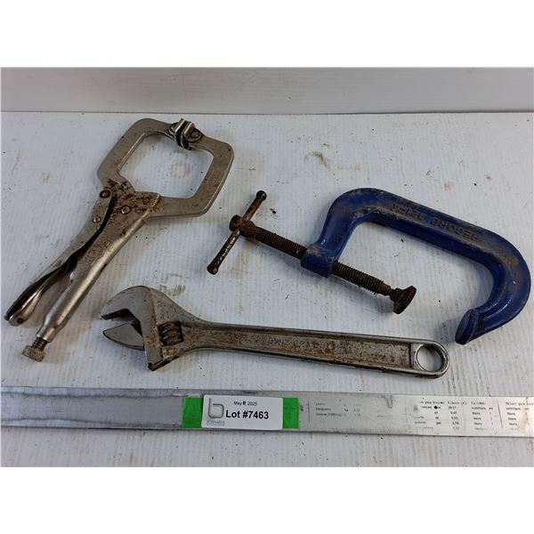 Welders Vise Grips, C Clamp and Adjustable Wrench