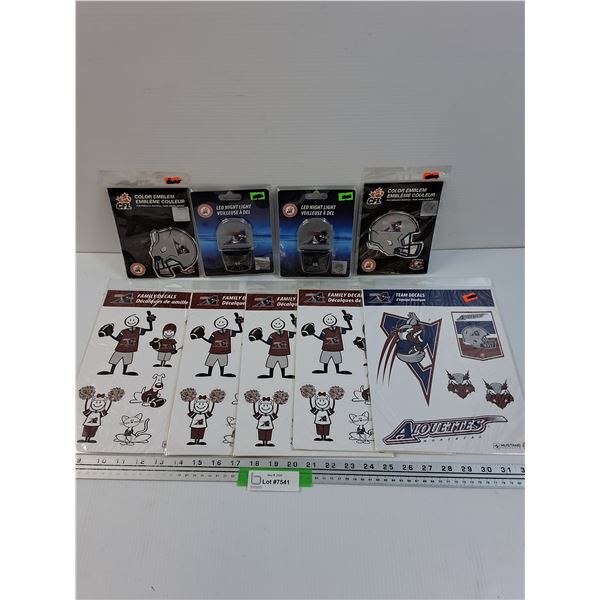 Montreal Alouettes Football Lot: (2) Nightlights, (2) Emblems, (5) Family Sticker Decal Sets