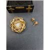 Image 2 : Cameo Style Brooch & Pink Stud Earrings Set in Chest Case