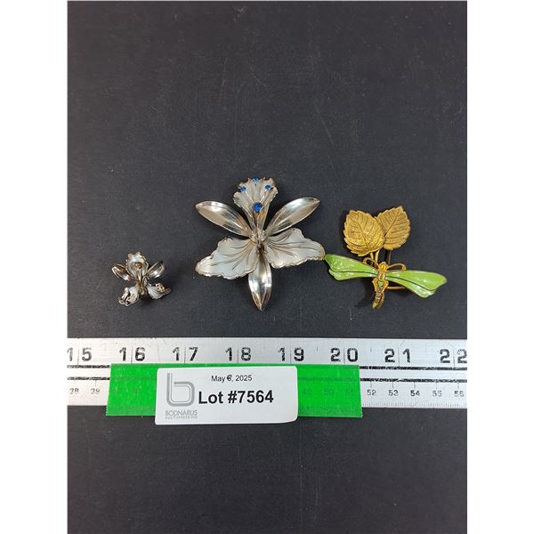 (2) Brooches & One Clip On Earring (Vintage)