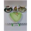 Image 1 : Lot: Carltonware Leaf Plate, (2) Teacup Sets & German Accordian Ceramic Figurine (Made in Japan)