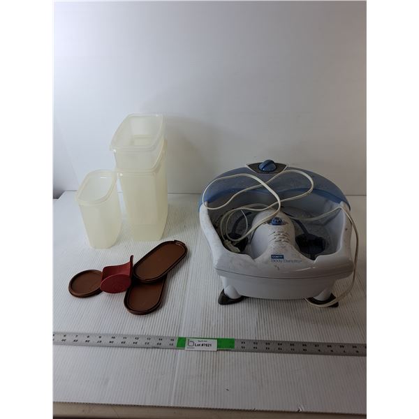 Conair Foot Bath- Powers On & (3) Tupperware Storage Containers