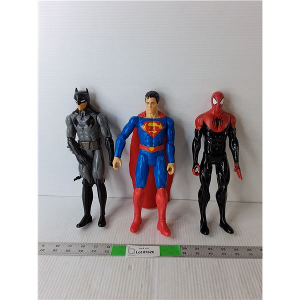 (3) Action Figures Up to 11.75" Tall- Batman, Superman, Spider-Man