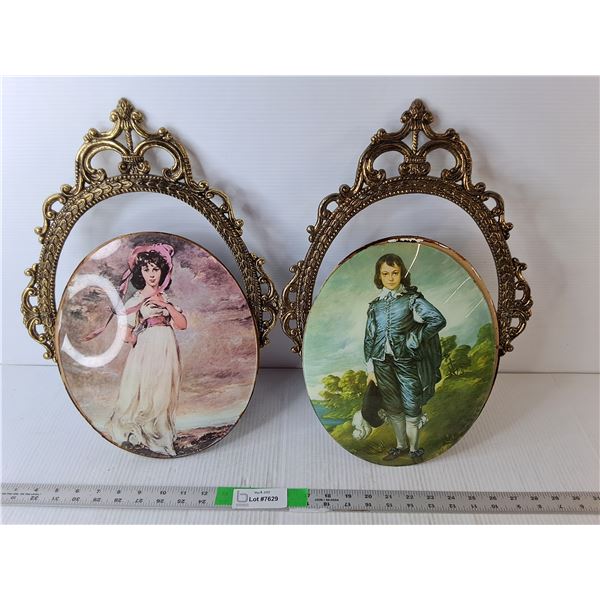 (2) Victorian Era Style Paintings with Frames- As Is 18" Tall