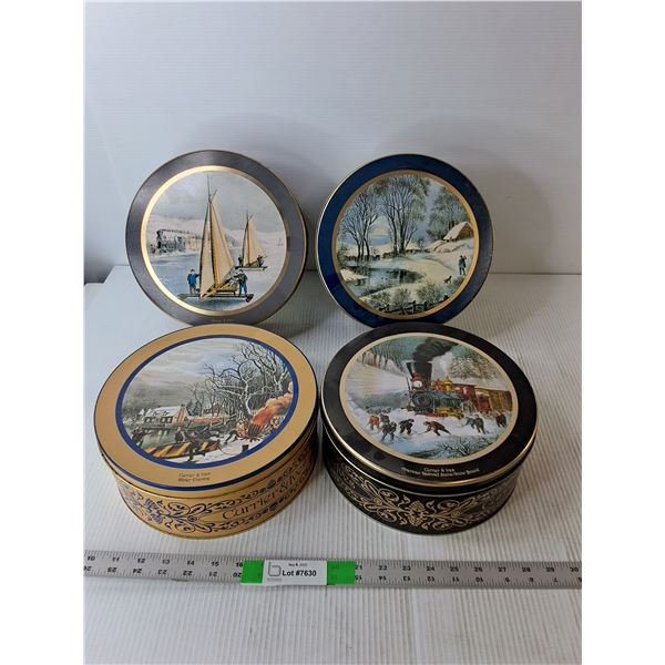 (4) Currier & Ives Tins 4" Tall x 10"