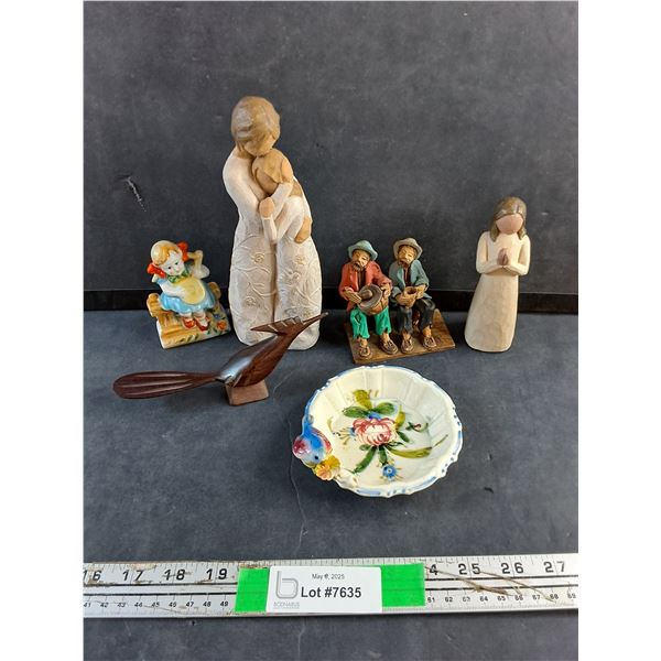 Vanity Figurines and Porcelain Bird Dish