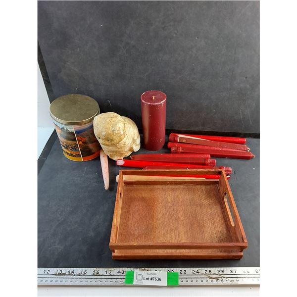 Scented Candles, Cat Decor, Tin Box and Wooden Serving Tray