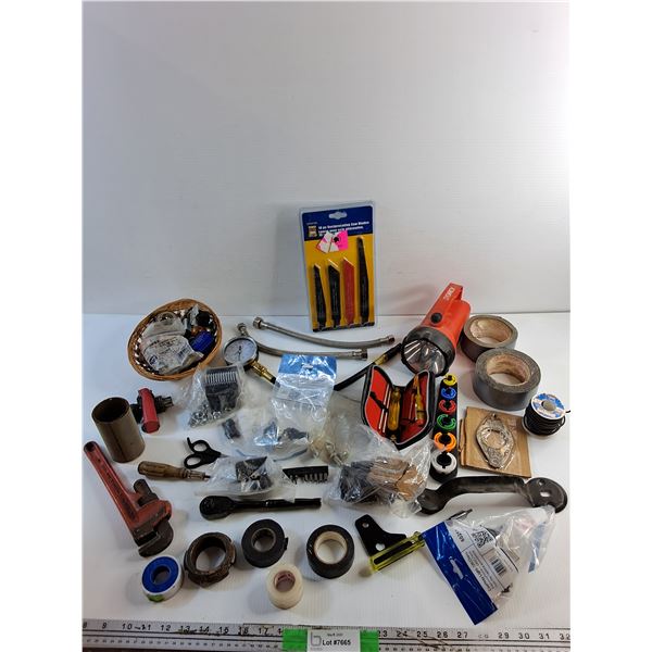 Reciprocating Saw Blades, Electrical Tapes, Pipe Wrench, Ratchet Wrench, Screwdrivers and Misc