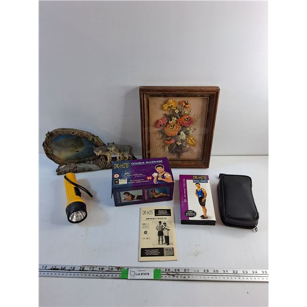 Framed Wall Decor, Dr Hos Double Massager, Flashlight and Home Decoration