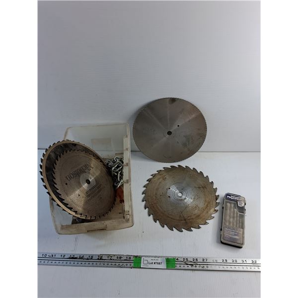 Circular Blades, Mastercraft Masonry Drill Bit Set, Chain, Screwdriver and Plastic Container
