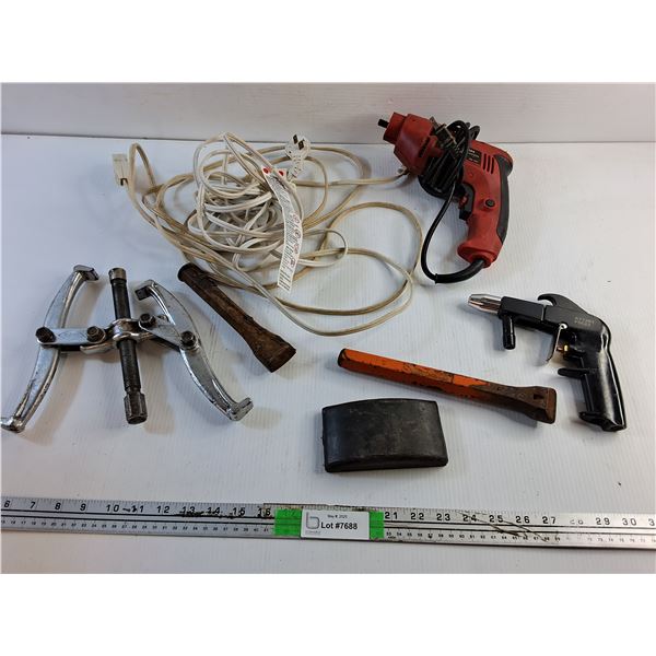 Drill, Cord Extensions, Chisels, Clamp and Misc