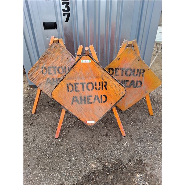 ** (3) "Detour Ahead" Tripod Road Signs - 32" Sign with 43" Support Leg - Pickup Only