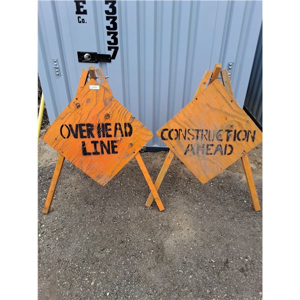 ** (2) Tripod Signs "Overhead Line & Construction Ahead" - 33" Sign x 49" Support - Pickup Only