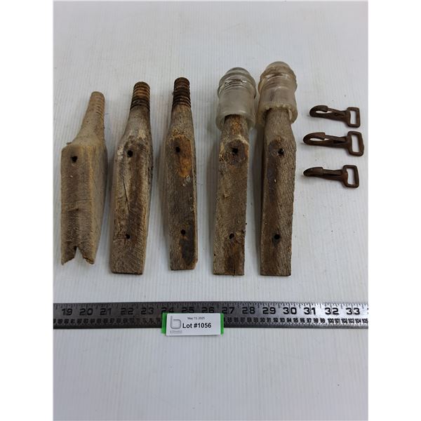(5) Vintage Insulator Posts with 2 Insulators, Latches